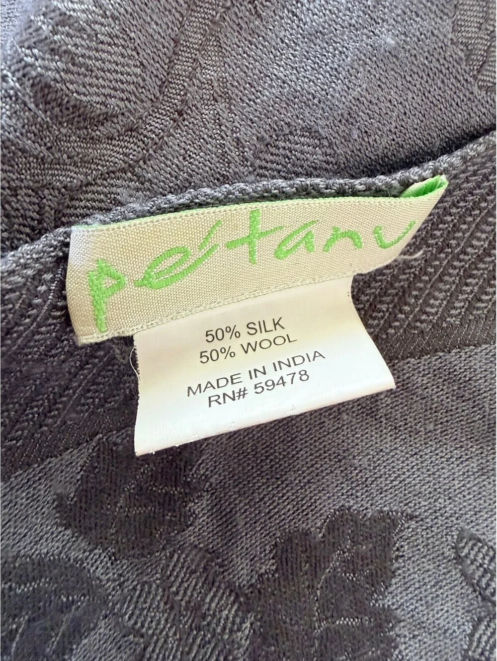 Petanu 50% Silk 50% Wool Gray Floral Jacquard Fringe Scarf Wrap Shawl 24x65